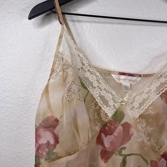 Avenue Body Babydoll Cami Women's Semi Sheer Lace Floral Multicolor Sz 18/20 - Picture 5 of 10